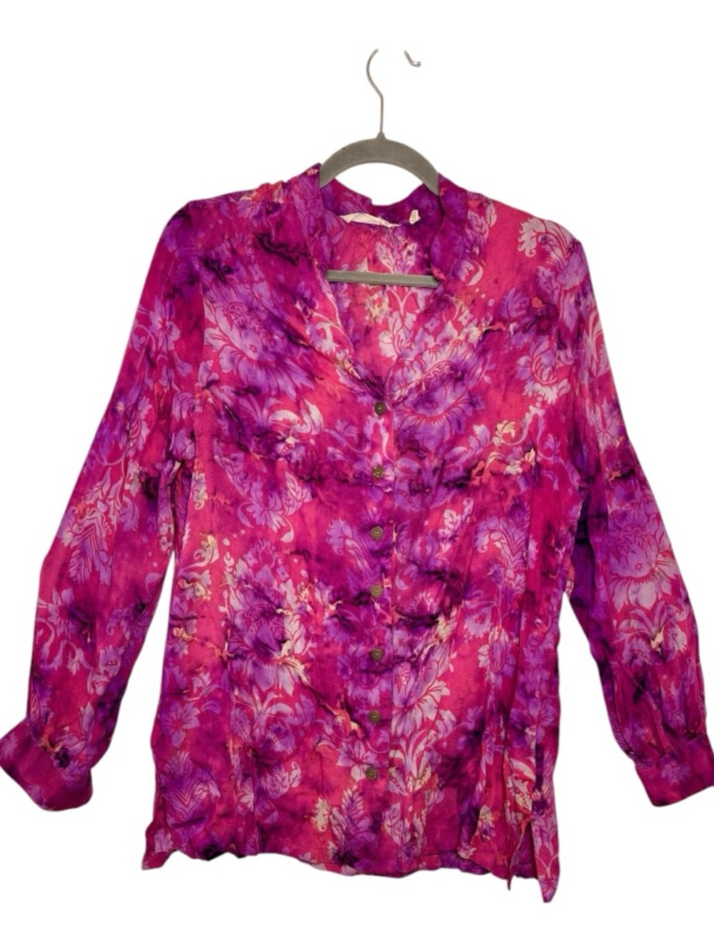 Soft Surroundings Pink Purple Floral Blouse Colorful Vacation Lightweight Medium